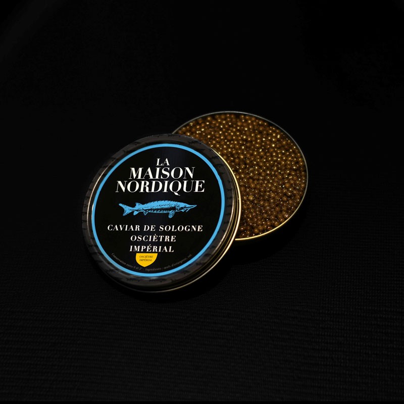 Boîte de caviar Osciètre Impérial de Sologne ouverte - La Maison Nordique